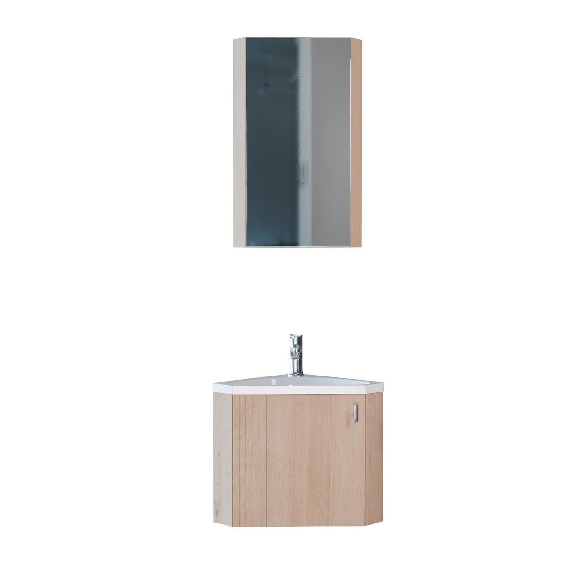 Ensemble meuble lave-mains d'angle décor chêne KODA + armoire miroir