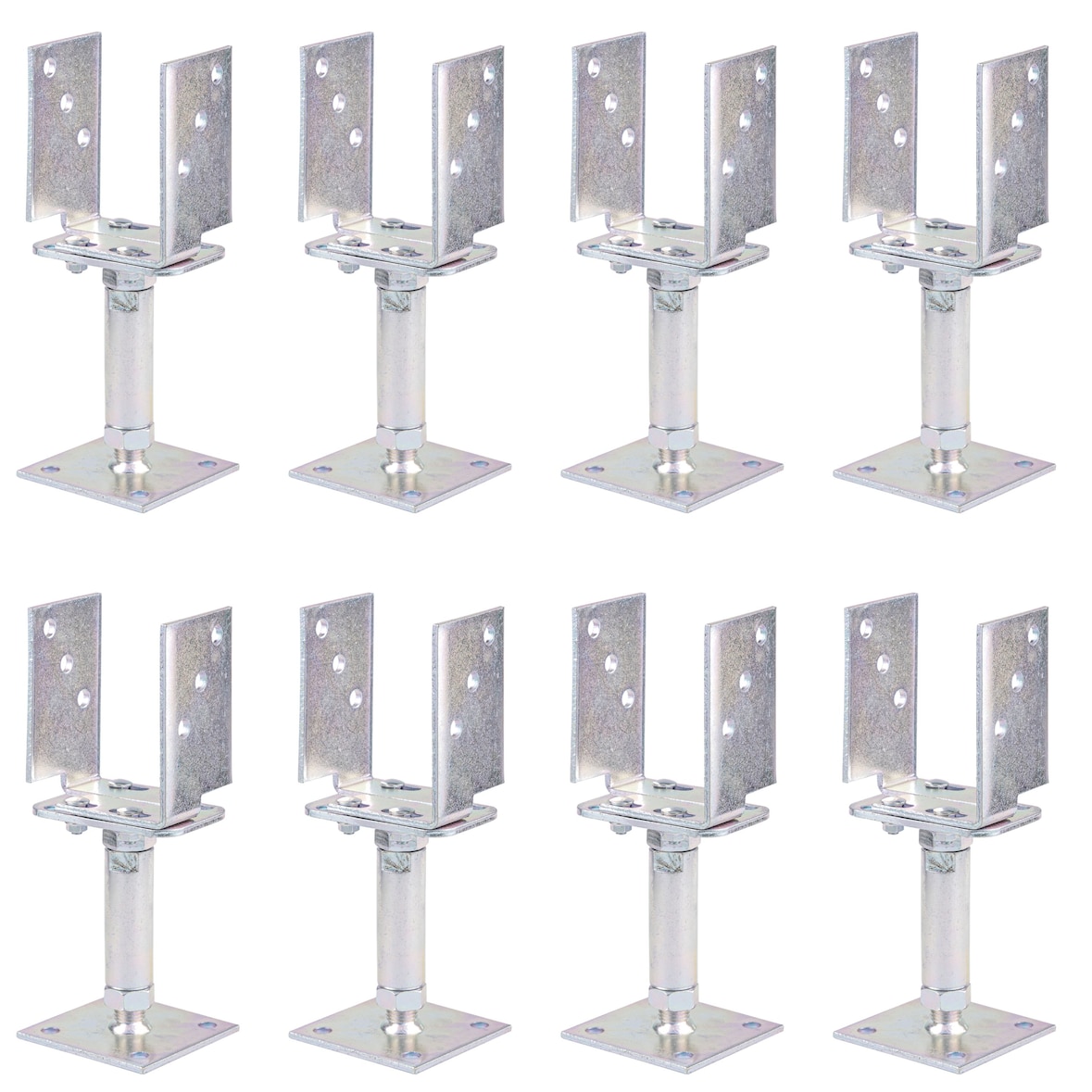 Alberts 8 x U-Pfostenträger, Breite 71 - 161 mm, Bodenabstand 150 - 190 mm, galvanisch verzinkt, dickschichtpassiviert, zum Aufschrauben