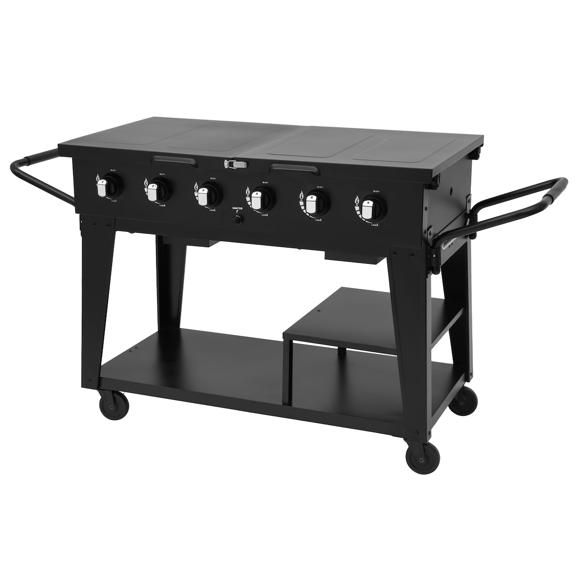 aro Gasgrill met 6 branders, grilloppervlak 106 × 48 cm, verrijdbaar, staal, zwart