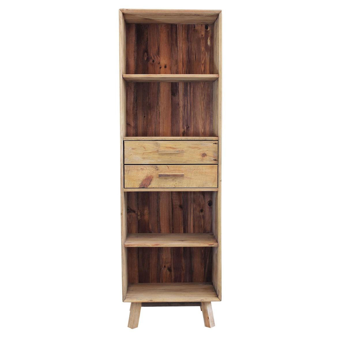 BS COM Libreria con 2 cassetti e 4 ripiani in Pino riciclato cm 60x40x190 60x40x190 cm Marrone