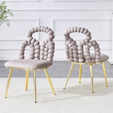 thumbnail of Esszimmerstuhl 2er Set Samt Hellgrau 86x48x45 cm mit Kugelketten Rückenlehne Metallbeine,komfortabel gepolstert,flexibel für Esszimmer und Wohnbereich