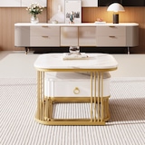 thumbnail of Merax Couchtisch Set Marmoroptik mit Schublade, Beistelltisch hochglanz, Satztisch,Wohnzimmertisch, Gold | Weiß