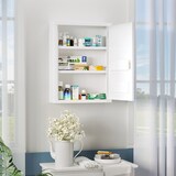 thumbnail of Apothekerschrank Hängeschrank 40x15x54 cm abschließbar mit 2 Schlüsseln Wandmontage Stahl Weiß mit 3 Fächern und Türablagen für Bad und Küche