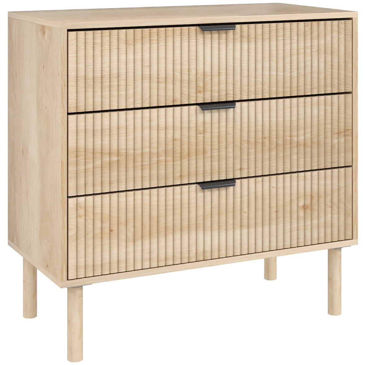 HOMCOM cómoda de dormitorio estilo nórdico con cajones amplios paneles acanalados y tiradores metálicos para salón pasillo 80x40x77,5 cm roble