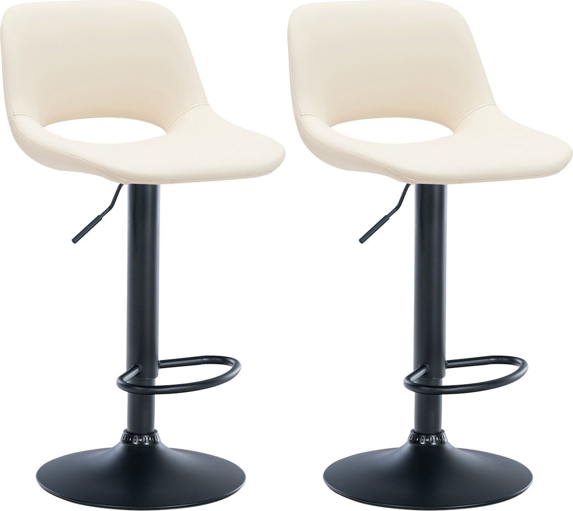 DELUKE® Barhocker 2er Set JAKSON - Creme, Kunstleder, Schwarz | Barhocker mit Lehne Barstuhl Tresenhocker Tresenstuhl Kneipenhocker Kneipenstuhl