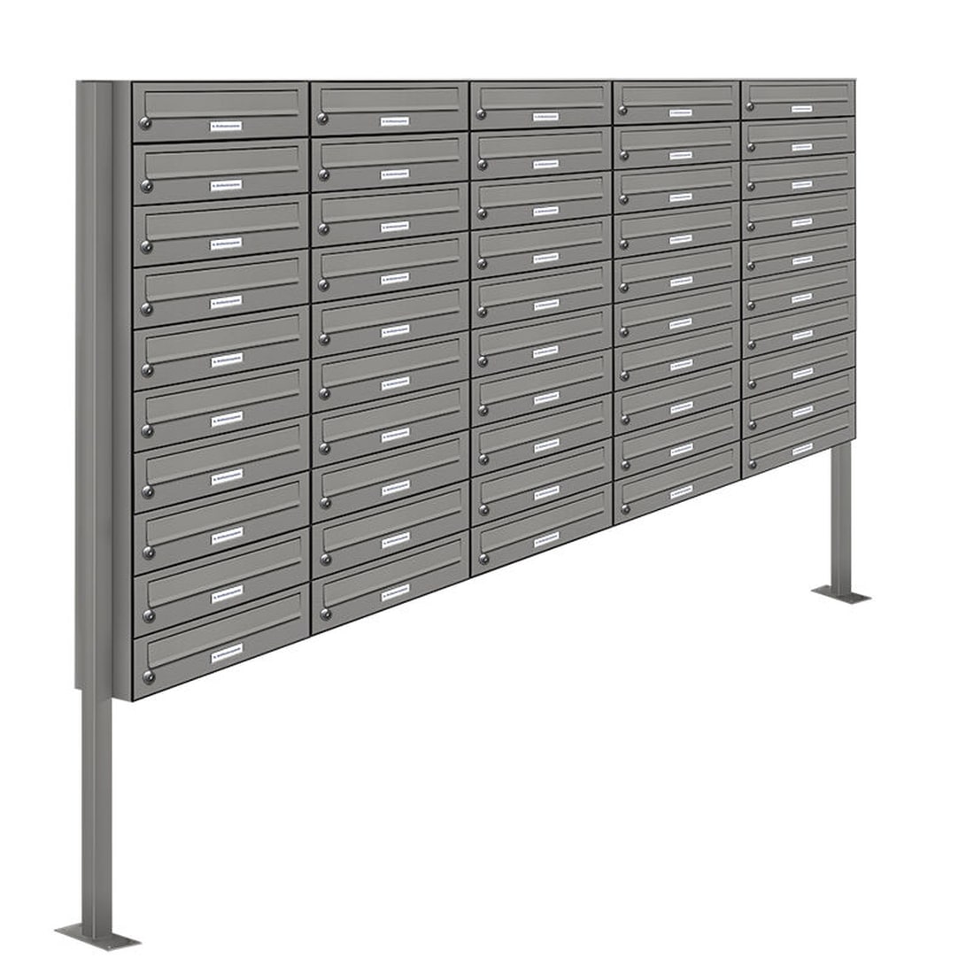 AL Briefkastensysteme 50 Fächer Premium Stand Briefkasten Anlage in RAL 9007 Aluminium Grau, Post A4, robust, wetterfest, Artikelnummer: 132P50S5P9007