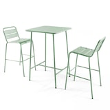 thumbnail of Set van bartafel en 2 hoge stoelen in saliegroen metaal - Oviala