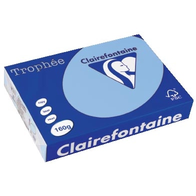 CLAIREFONTAINE Ramette de 250 feuilles papier couleur TROPHEE 160 grammes format A4 Bleu alizé 1105