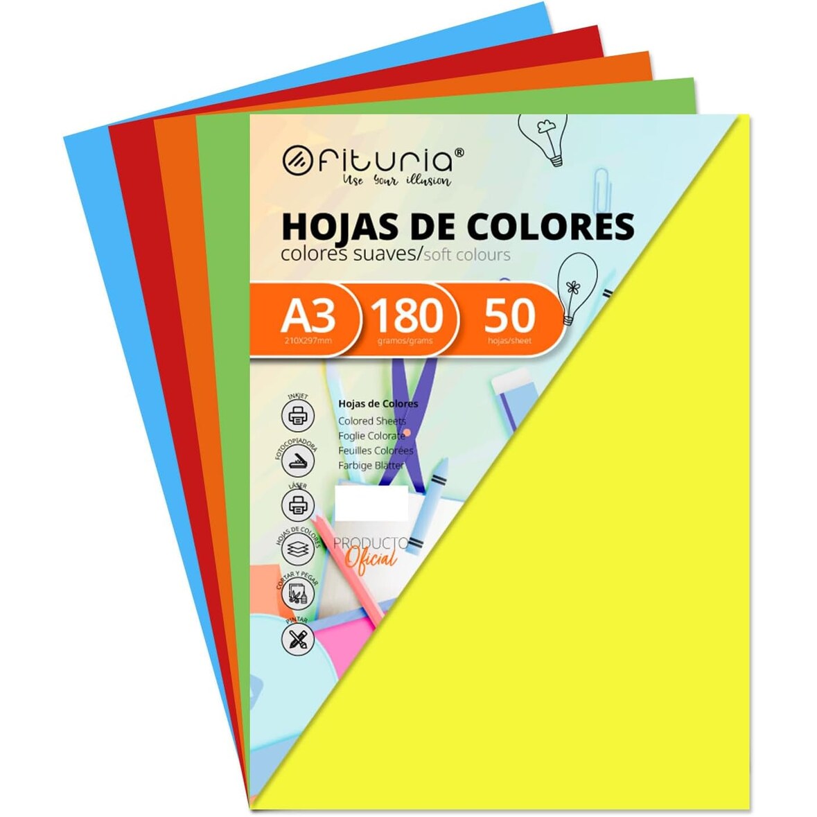 Pack 50 Cartulina A3 180g, Surtido Suaves para Manualidades, Diseños Creativos y Proyectos de Arte · Ofituria