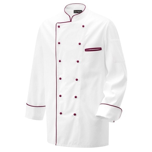 203 - Kochjacke weiß langarm mit Paspel in verschiedenen Farben : bordeaux 100% Baumwolle 230 g/m² (15) 2XL