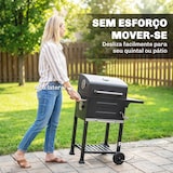 thumbnail of Outsunny Churrasqueira de Carvão Portátil com Grelha em Aço Inoxidável, Prateleira Lateral, Termómetro, Bandeja e Rodas, Preto