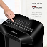 thumbnail of Fellowes Distruggidocumenti a frammento LX85, 12 fogli, per uso personale, cestino da 19L, con tecnologia Safesense®, sicurezza P-4, nero, 4400801