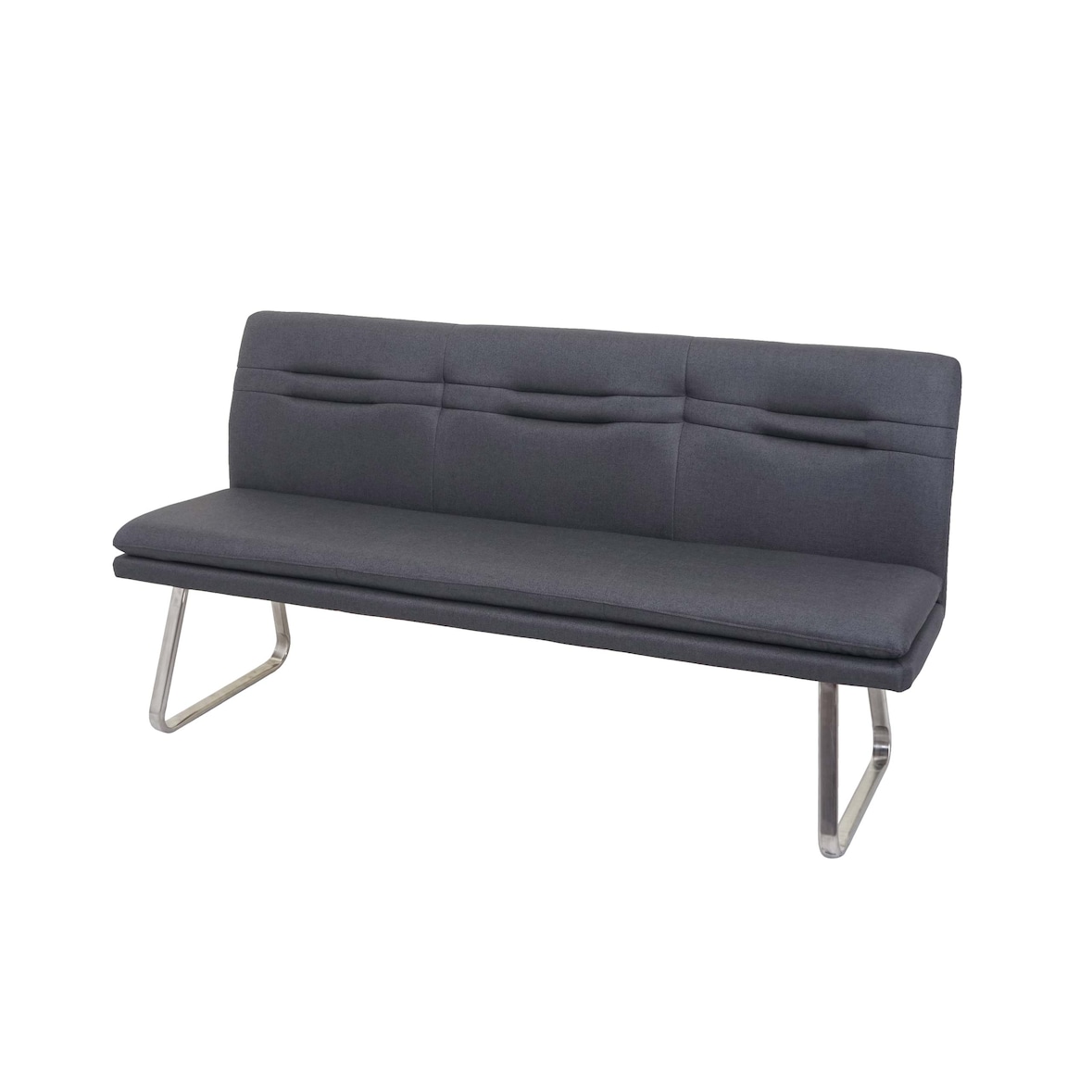 Sitzbank HWC-H70, Esszimmerbank Bank Polsterbank, Rückenlehne Stoff/Textil Edelstahl gebürstet ~ grau 180cm