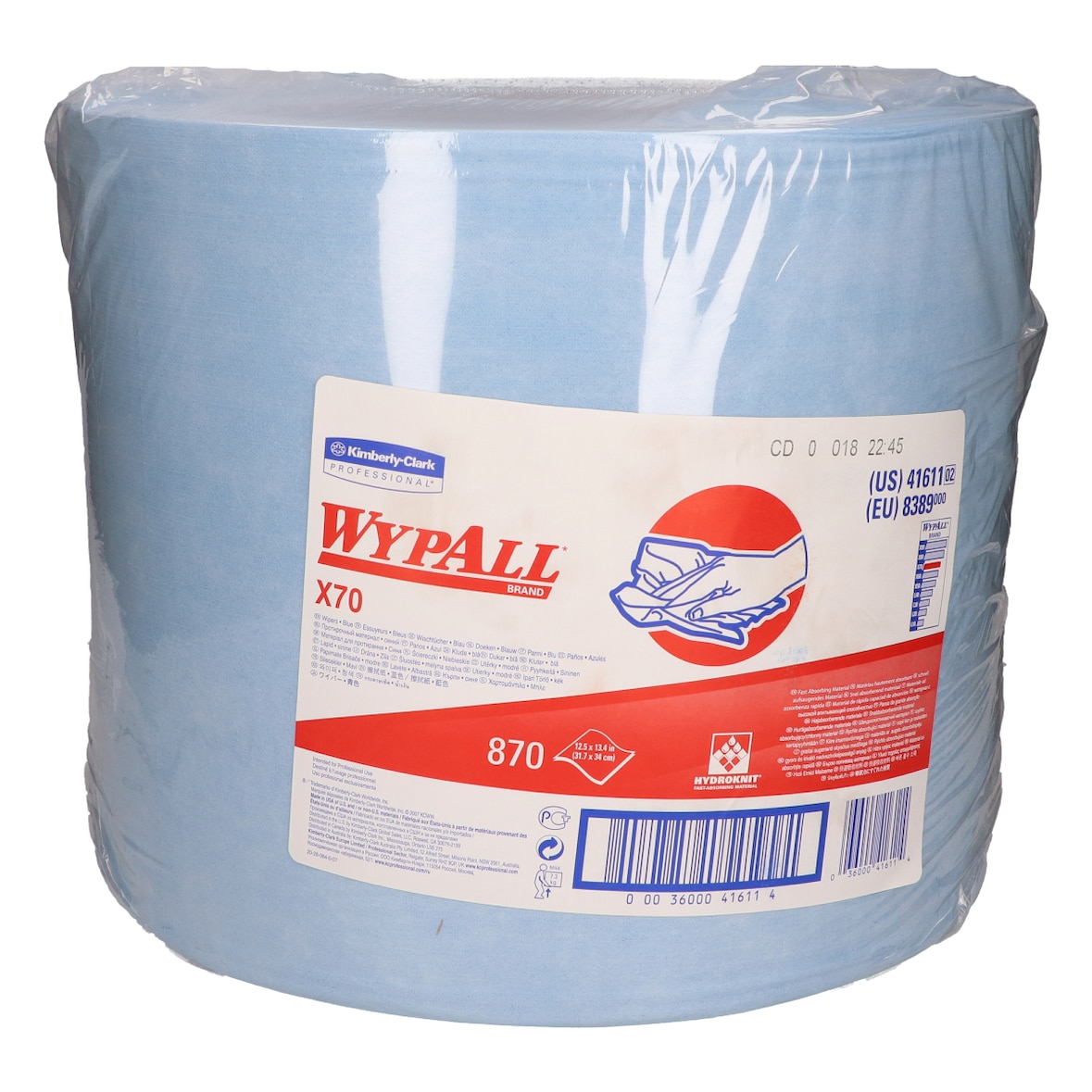 WYPALL® | Paños reutilizables de limpieza X70 Power Clean™. 1 rollo azul grande x 870 paños, 8389