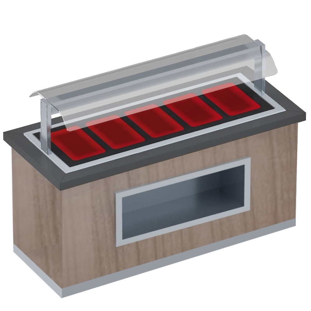 Warm buffet met keramisch glas en scherm beschermer 5 gn 1/1-20 afgewerkt nm - 2000x850x1320 mm - 3210 W 230/1V - 11058NM1 Eurast