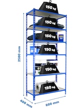 thumbnail of SimonRack Estantería Metálica, 2500x800x400 mm, 6 Alturas, Bandeja Madera, 150 kg de Punto Flexión, Azul/Madera - Maderclick