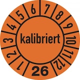 thumbnail of Jahresprüfplakette ab 26, kalibriert, orange/schwarz, Folie, Ø 10 mm - Bogen = 10 Plaketten - 10 mm Folie selbstklebend