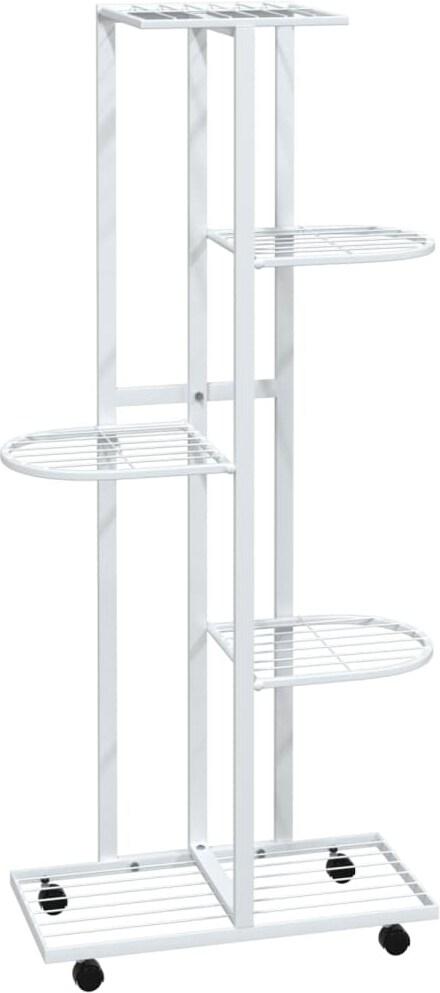 vidaXL Blumenständer 5-Etagen mit Rollen 44x23x100 cm Weiß Eisen