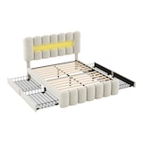 thumbnail of Merax 140 x 200 Polsterbett, Polsterbett mit 4 Schubladen, Polsterbet Bett mit LED-Lichtleiste mit USB und Stereoanlage, Beige