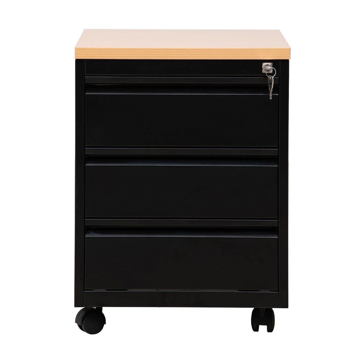 PROREGAL Rollcontainer Fox | 3 Schubladen | Schwanenhalsgriff | HxBxT 62x46x60 cm | Holzabdeckplatte | Schwarz