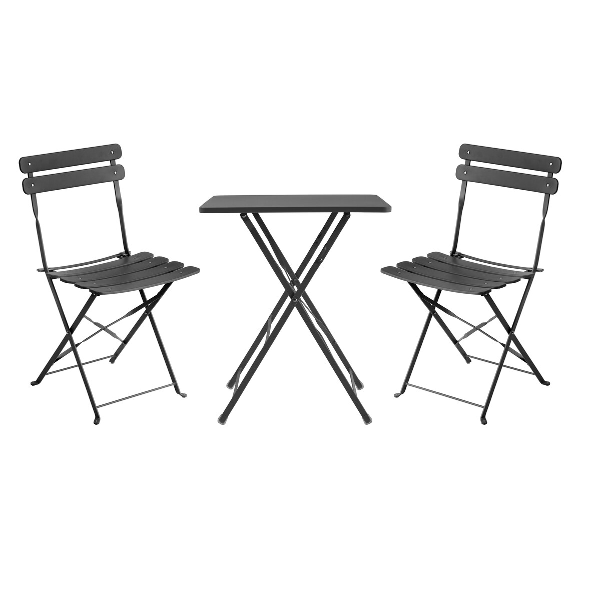 METRO PROFESSIONAL Bistroset klappbar Trigo, 3-tlg., Stahl, 1 Esstisch, 2 Stühle, dunkelgrau