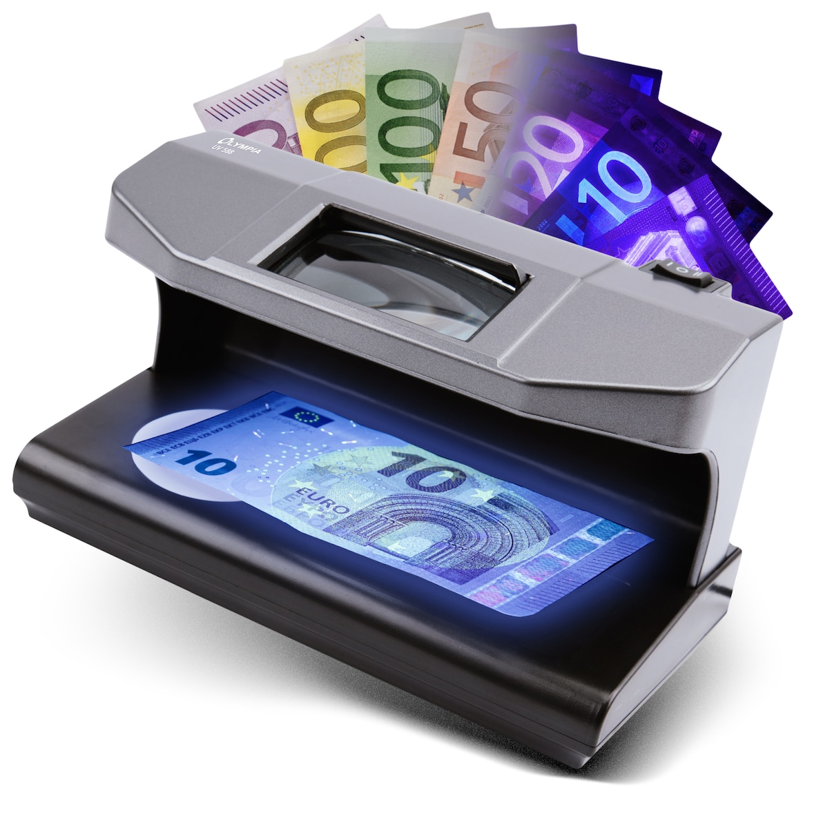 OLYMPIA UV 588 Geldscheinprüfgerät mit Magnetsensor und Wasserzeichentest 2x 3W UV LED