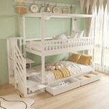 thumbnail of Etagenbett 90x200 aus Massivholz Hausform mit Sicherheitsleiter Stauraum Schubladen Sicherheitsgeländer Funktionsbett platzsparend Weiß