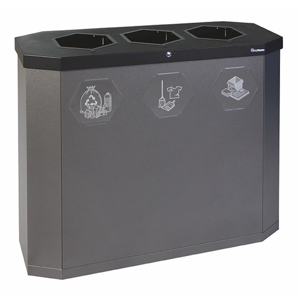 PROREGAL Abfallsammler mit offener Einwurfsöffnung, 3x45L, HxBxT 83x95x35,5cm, Lichtgrau, Abfallbehälter, Abfalleimer, Abfalltrennung, Edelstahl