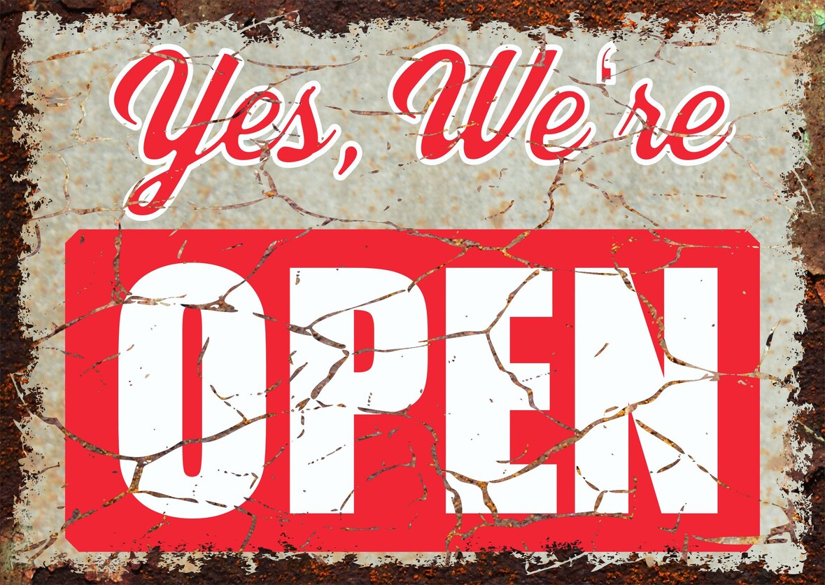 Yes we are open Deko Schild A1 Rückseite selbstklebend