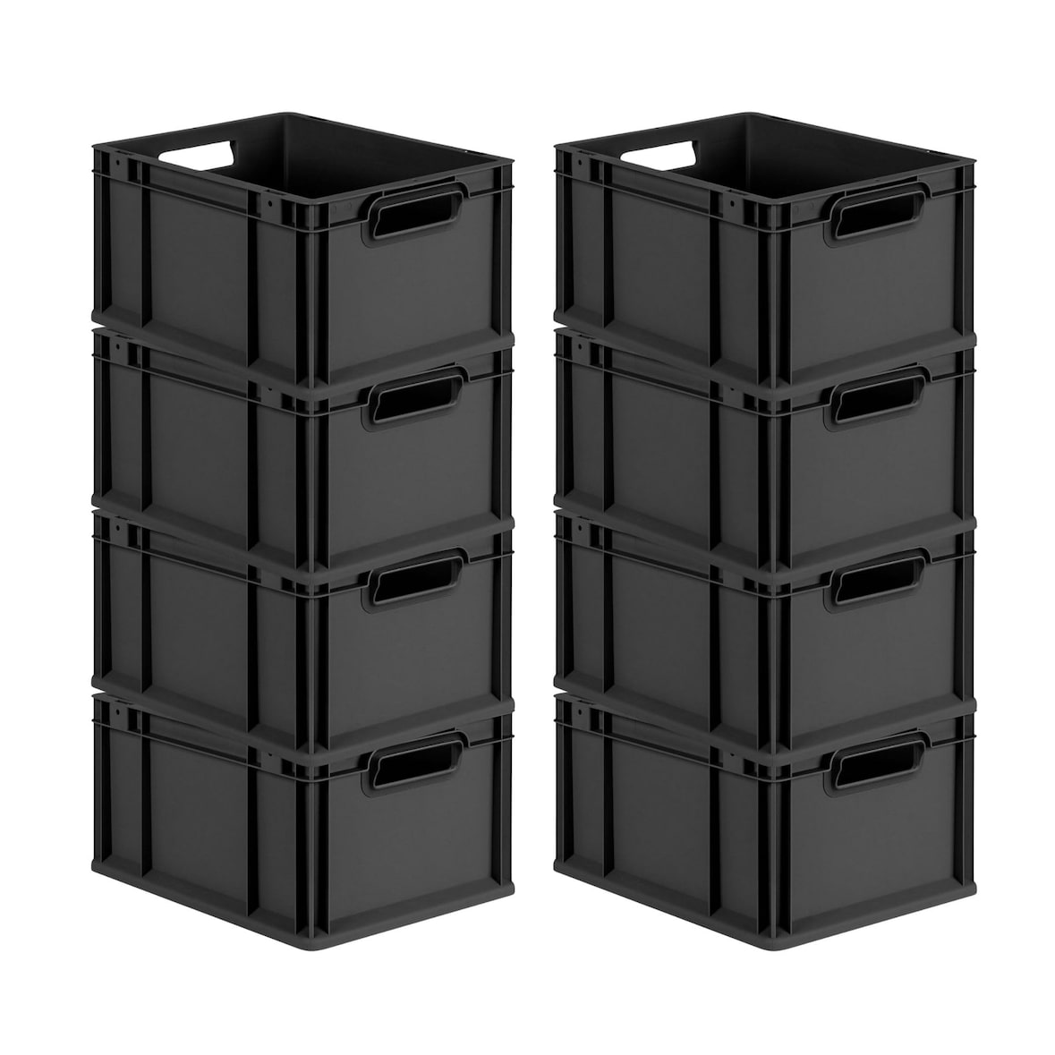 PROREGAL SuperSparSet 8x Eurobox NextGen Grip, HxBxT 22x30x40cm, 20 Liter, Griffe offen, Schwarz, Eurobehälter, Transportbehälter