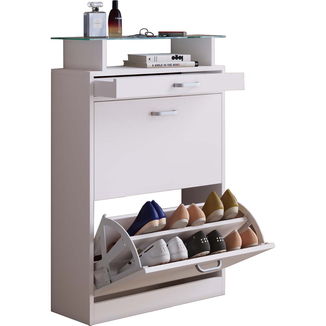 Braso Schuhschrank 2 Klaptüren 1 Schublade weiß.