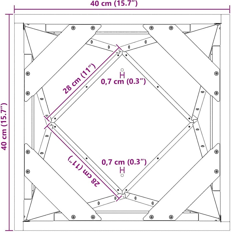 Ein quadratischer Blumenkasten mit Holzakzenten.