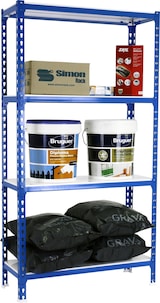 thumbnail of SimonRack Metallregal, 1500x1200x300 mm, 4 Ebenen, Metallboden, 200 kg Biegepunkt, Blau/Weiss - Simonclick