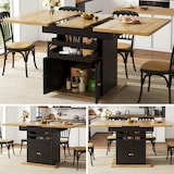 thumbnail of Esstisch Ausziehtisch Schwarz 76x140x80 cm mit Stauraum, Schubladen und Schrank, aus MDF mit Metallgriffen, platzsparend und flexibel erweiterbar