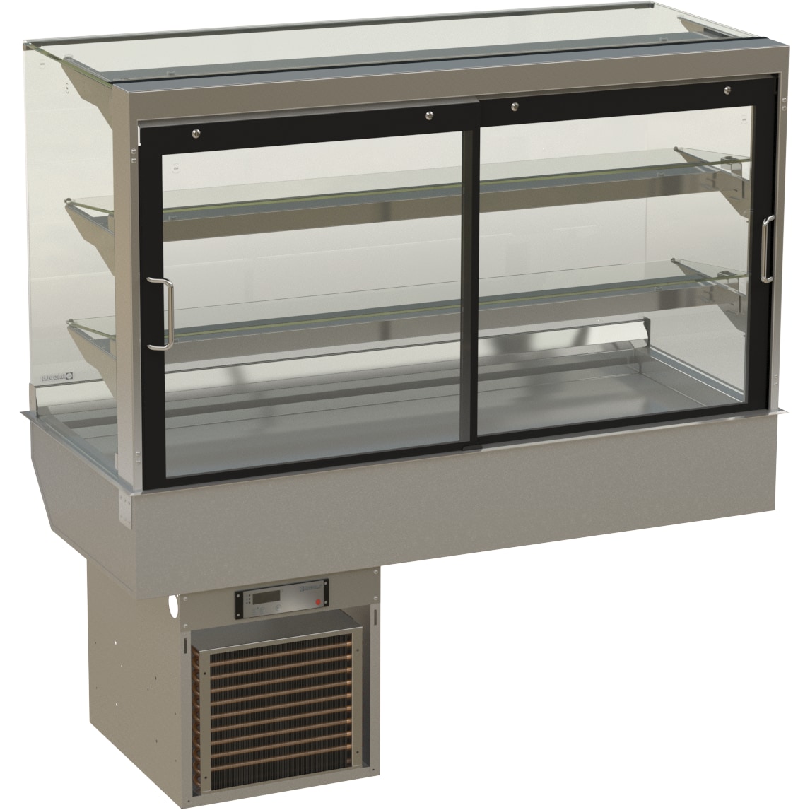 HAGOLA Showcase "Lillehammer" eckig, für 2 Kuchenbleche, 3 Auslagen.  1330x710/200+410mmx592 (BxHxT)  steckerfertig mit Transporthalterung