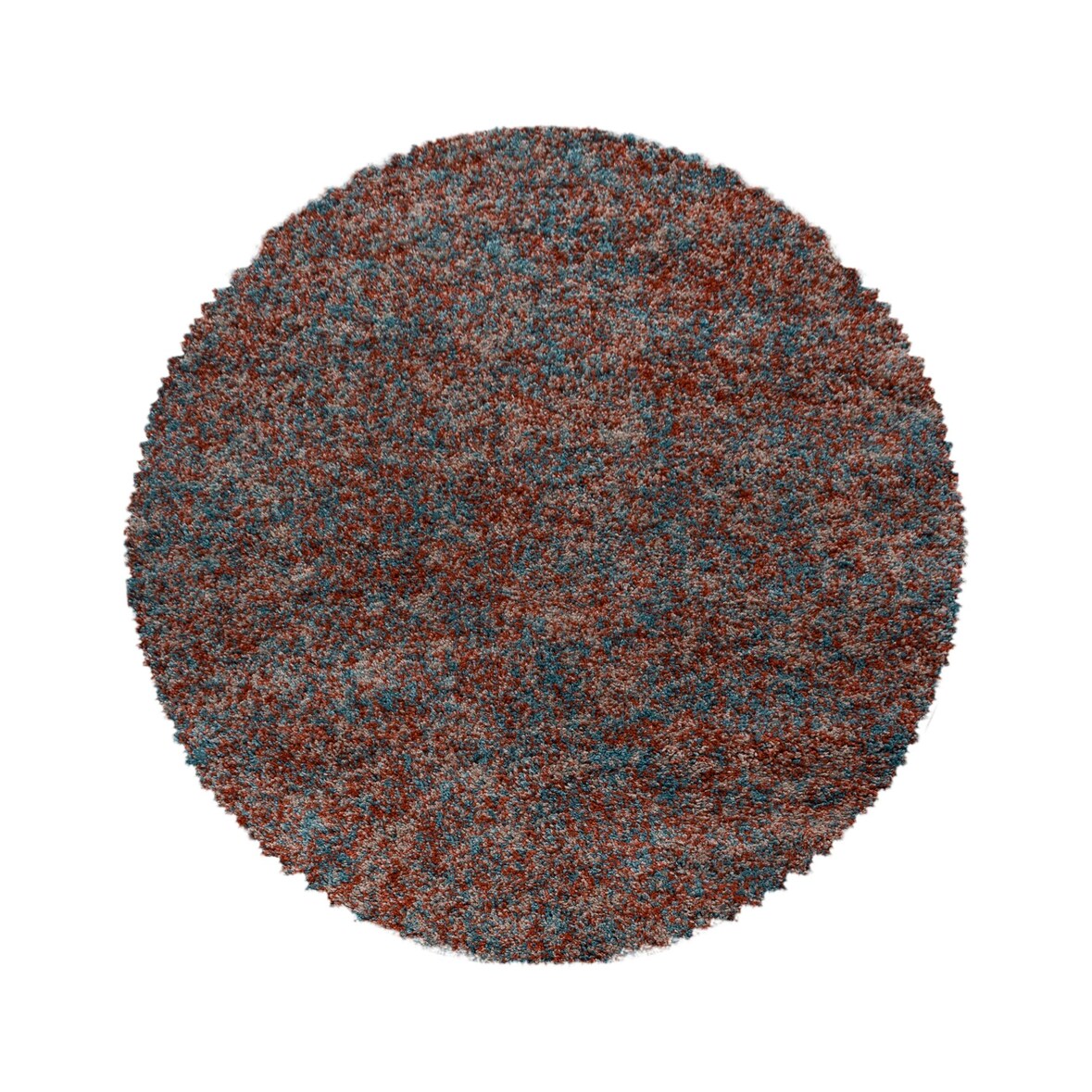 Carpetsale24 Runder Hochflor Teppich Ø 80 cm Terrakotta – Shaggy, Flauschig & Pflegeleicht, Meliert, Jute-Rücken für kleine Räume & Eingangsbereich