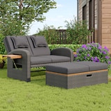 thumbnail of Merax Garten-Lounge-Sessel-Set für 2 Personen, graues Rattan, verstellbare Rückenlehne, Beistelltisch aus Akazienholz, als Outdoor-Bett nutzbar