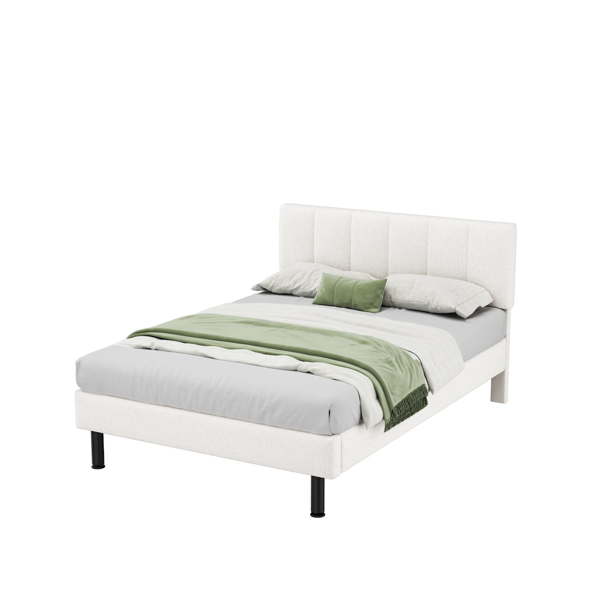 Polsterbett 140x190 cm mit Sherpa-Stoff, Lattenrost, Eisenfüßen, modernes Design für gemütliches Schlafzimmer, stabil und komfortabel, Beige