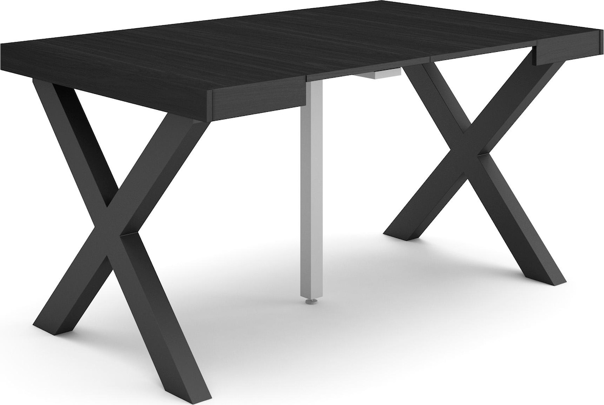 Ausziehbarer Konsolentisch, 140x90x73cm, Für 6 Personen, Holzbeine, Moderner Stil, Schwarz _ 164_41
