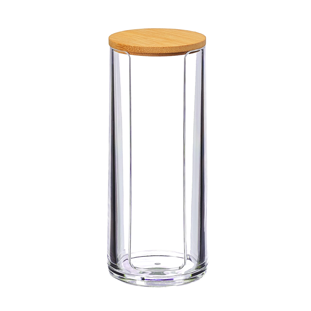Relaxdays Wattepads Aufbewahrung 2er Set, Acryl, Bambus, Bad, Wattepadspender mit Deckel, HxD: 17,5x7,5cm, klar/natur