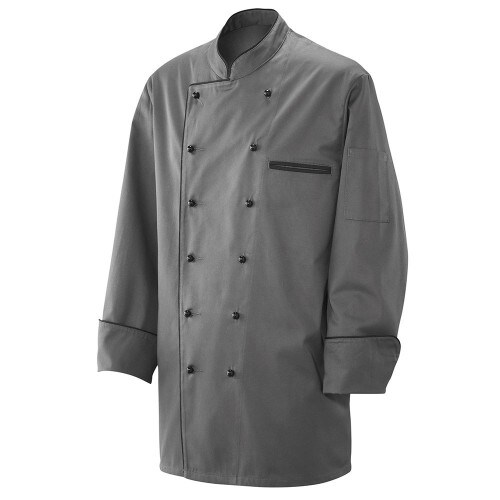 208 - Kochjacke langarm, Fb. silbergrau, mit Paspel schwarz : silbergrau 65% Polyester 35%Baumwolle 220 g/m² L
