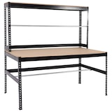 thumbnail of Inpakstation HWC-J84, inpaktafel werktafel, in hoogte verstelbare zwenkwielhouder, hout staal 183x183x90cm, zwart