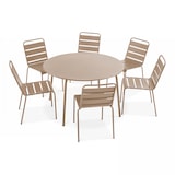 thumbnail of Ensemble table de terrasse ronde et 6 chaises en métal taupe