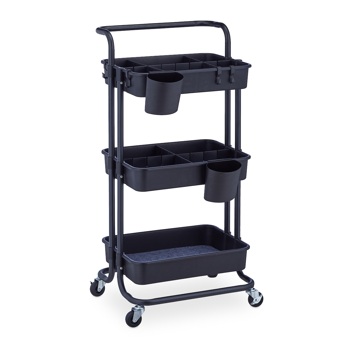 Relaxdays Rollwagen, 3 Etagen, 2 Bremsen, Allzweckwagen für Küche und Büro, Rollregal HBT: 86x43x42 cm, Metall, schwarz