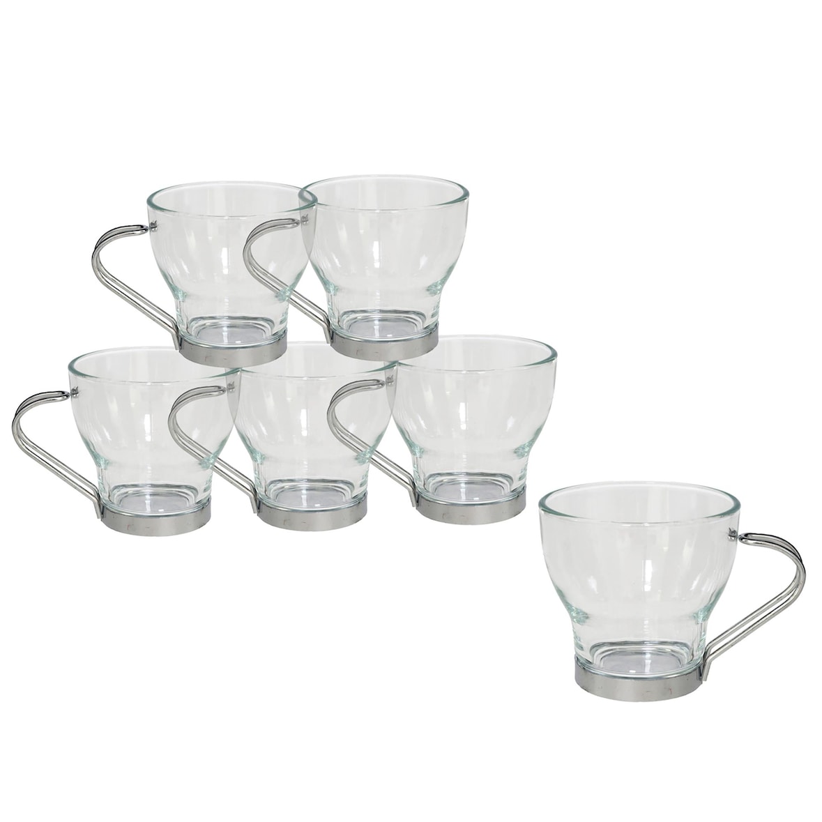 BERGNER - Set van 6 glazen koffiekopjes van 85 ml met roestvrijstalen handvat.