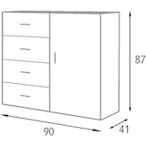 thumbnail of King Home Cassettiera 4 Cassetti con Anta Nobilitato 90x41x87h cm Rovere