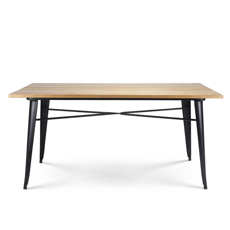 Mesa de fábrica de 160 x 80 cm en metal negro mate y tapa de madera clara