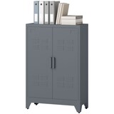 thumbnail of Aktenschrank Metallschrank 75x33x110 cm mit Lamellentüren und 2 verstellbaren Einlegeböden Grau für Büro und Haushalt