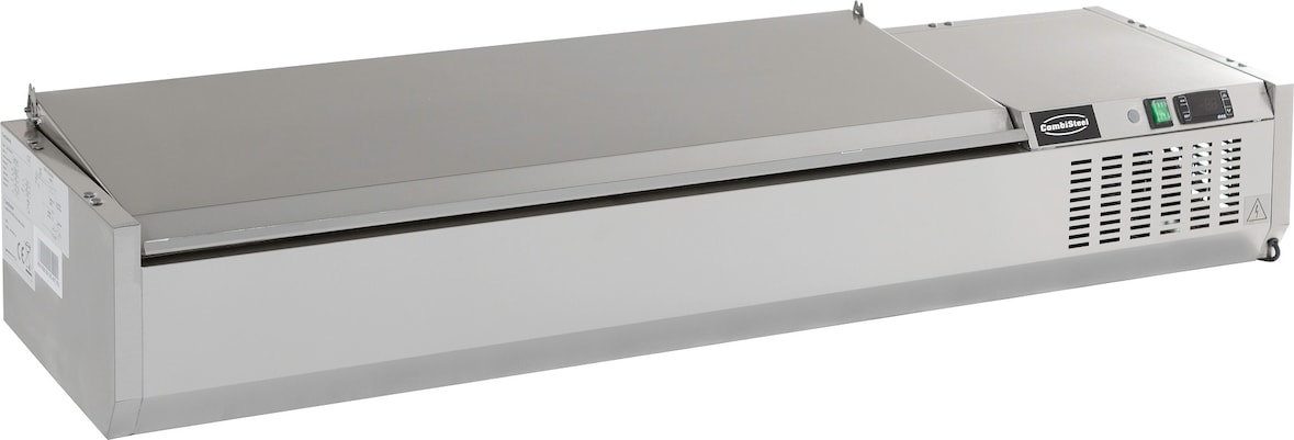 Aufsatzvitrine Albon | Edelstahl DEckelementl | 1/3 GNx9 | HxBxT 22,5x200x39,5cm + CHEFGASTRO Geschirrtuch