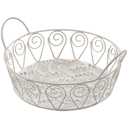 Metallkorb rund Aufbewahrungskorb Drahtkorb Gitterkorb Regalkorb antik weiß : Rund